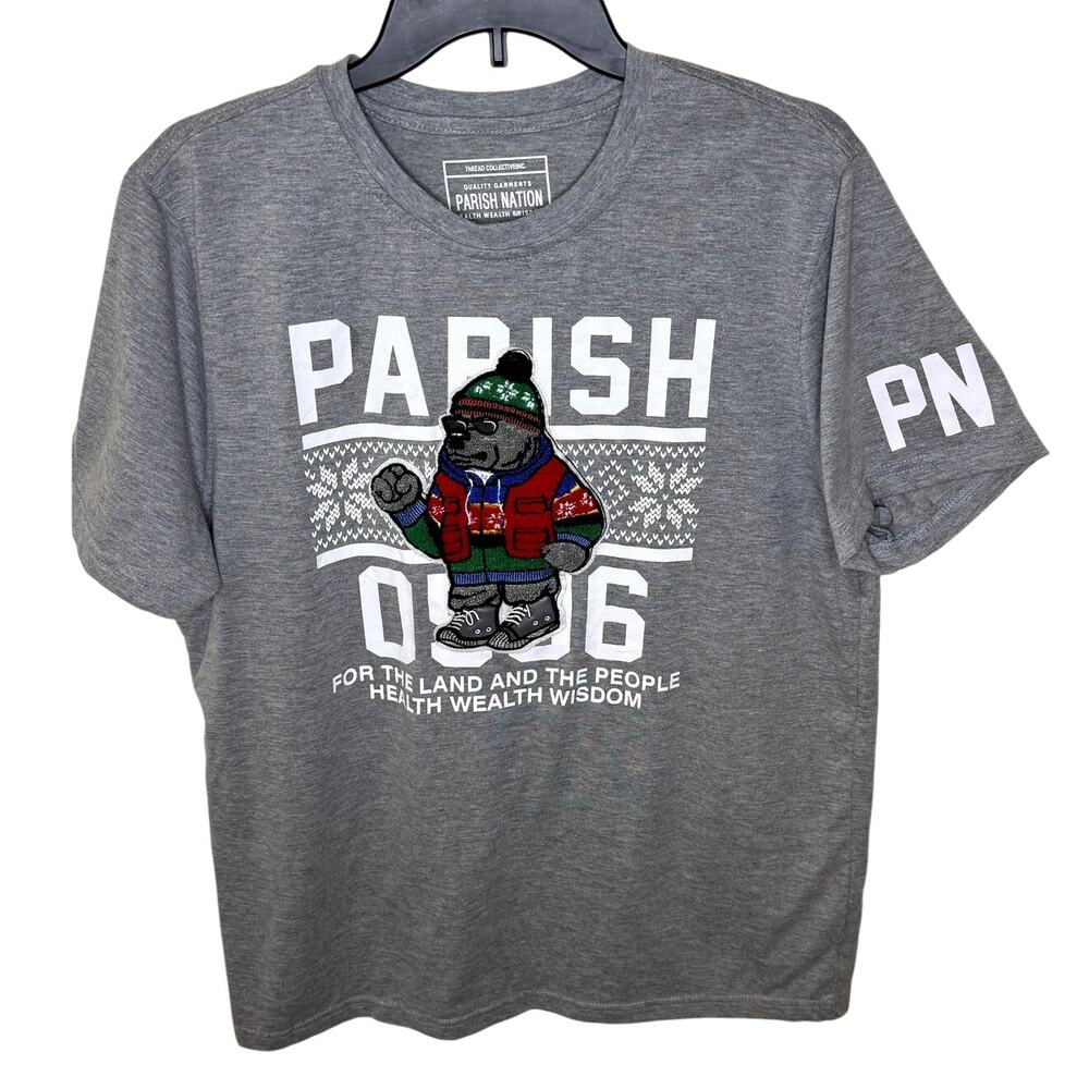 PARISH NATION Mens gray short sleeve  crew neck t-shirt with size LARGE